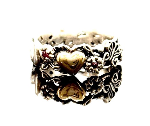 Artcarved Heart Ring Sterling 14k Gold, Ruby Accent Floral Band - Etsy