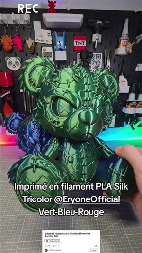 Impression 3D d'un ours style Frankenstein en PLA Silk Tricolor Eryone sur Bambulab H2S