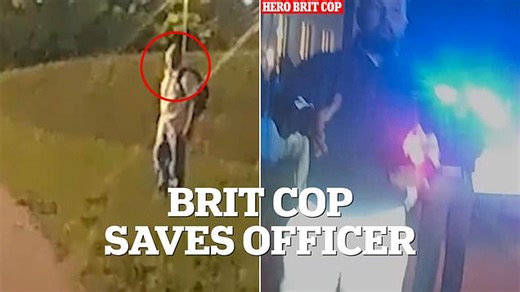Moment hero British police officer saves US cop