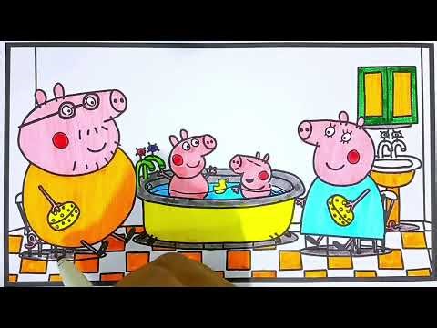Peppa Pig and her little brother taking a bath _ How to draw and color a Peppa Pig pages