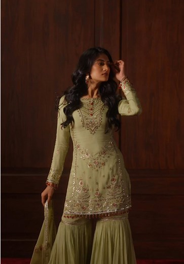 Presenting our Green Embroidered Viscose Organza Gharara Suit. #desi #indian #outfit