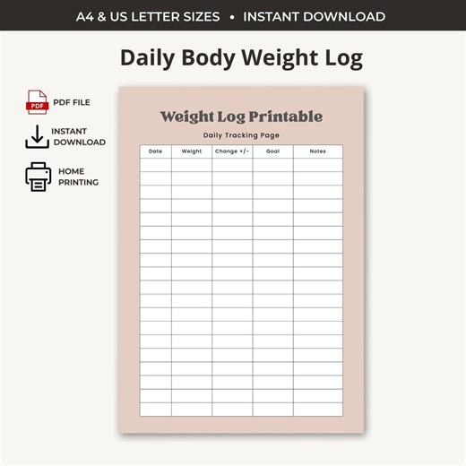 Weight Log Printable | Daily Weigh in Tracker | Simple Weight Loss Log PDF - Etsy