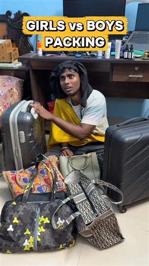 Vignesh Venkatachalapathi on Instagram: "Trip tomorrow? Girls started packing yesterday 😌🧳 #BoysVsGirls #PackingBeLike #TripMode #RelatableReels #TravelHumor #GirlsLogic #BoysLogic #IndianReels #ReelLife #ComedyReels"