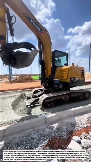 Excavator Base Course Leveling Process | Manual Gravel Spreading for Road Construction.