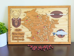 Wisconsin Supper Club Map, Supper Club Wisconsin, Retirement Gift, Foodie Gifts, Father's Day Gift for Grandpa, Travel Tracker Map, Cherry - Etsy