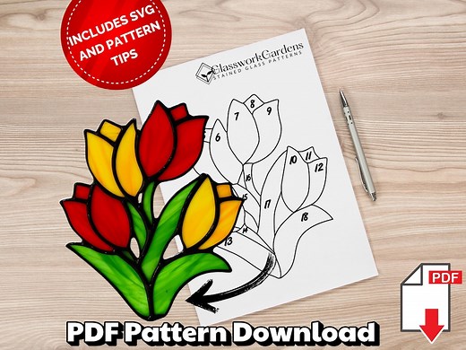 Tulip Stained Glass Pattern Beginner Friendly Suncatcher PDF Instant Download - Etsy