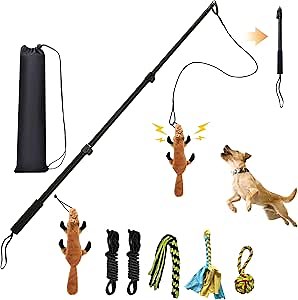 Flirt Pole for Dogs, Interactive Dog Toys Extendable Teaser Wand with Lure Chewing Toy, Chase and Tug of War for Small Medium Large Dogs Training Playing Exercise