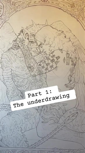 So, here’s the first process video for my next big painting “My darling in tears”. The underdrawing took approximately 3 and half days to finish and nearly a full drawing pencil 🐸 It is kind of intimidating to work on a paintings so big that it sort of sinisterly looms over you on the easel, but that’s what hubris gets you. #fantasyart #queerart #monsterromance #painting #originalart