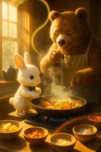 Cooking in Golden Light ☀️🥕🐇🐻 | Bunny & Bear’s Cozy Kitchen Moment