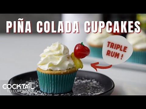 Boozy Pina colada cupcakes recipe | Easy Rum cupcakes recipe with pineapple coconut buttercream