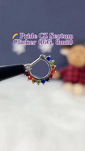 CZ Hinged Clicker Septum Ring (16G, 8mm) ✨🌈 Celebrate your style and your pride with this vibrant CZ hinged clicker septum ring. Featuring sparkling rainbow stones and a comfortable hinged design, it’s easy to wear and perfect for everyday looks or special moments. Lightweight, bold, and full of positive energy — this piece adds a meaningful pop of color to your piercing collection. #PrideJewelry #SeptumRing #CZClicker #BodyJewelry #fyp | BodyJewelry.com