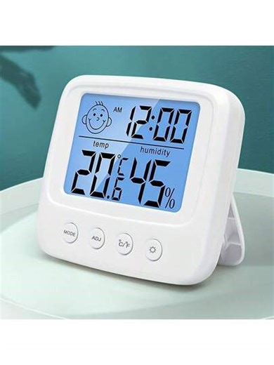 Large LCD Digital Thermometer And Hygrometer With Clock - Accurate Temperature And Humidity Monitor For Kitchen, Bedroom, Office - AAA Battery Powered, Hygrometer For Home Decoration Room Decor Digital Clock Alarm Clock Bedroom Decor Dormitory Decor Back To School School Supplies | SHEIN