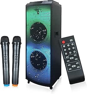 High Power Bass Portable Wireless Bluetooth Studio Dj Party Concert Speaker's - Colorful Liquid Motion Light Changing Rechargeable Waterproof Outdoor Loud Speaker (Ultra Dual 12'' Speaker w (2) Mic's)