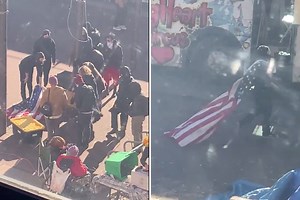 Far-left mob rips down American flag before 'STORMING city hall' in Washington