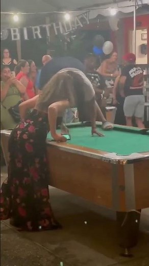 Woman Awkwardly Falls While Dancing on Pool Table - 1345028
