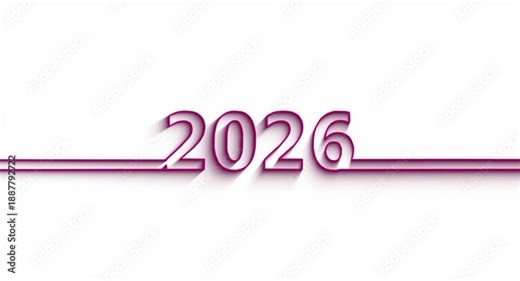3 D pink 2026 text with shadow and line on white background for calendar, new year, or futuristic concepts