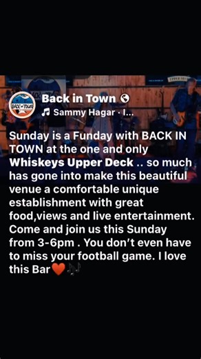 Come and join the fun,great food and great music this Sunday with BACK IN TOWN 3-6 | Back in Town