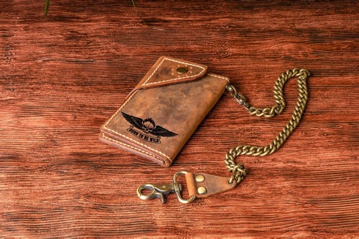 Personalized Leather Biker Wallet With Chain, Vintage Brown Trucker Wallet - Etsy UK