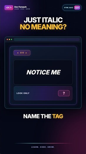 HTML Quiz #31: Which Tag Is Just Visually Italic, Nothing More? 🤔 #html #codingquiz #programming
