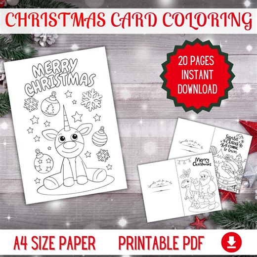 Christmas Card Coloring Pages | 20 Printable Holiday Crafts (PDF) - Etsy