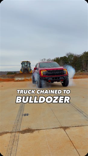 I chained my Twin Turbo Raptor R to my bulldozer to do AWD burnouts. Pops @deberti was very mad. Episode drops tomorrow🔥 #fordraptor #trucks #boosted | Brad DeBerti