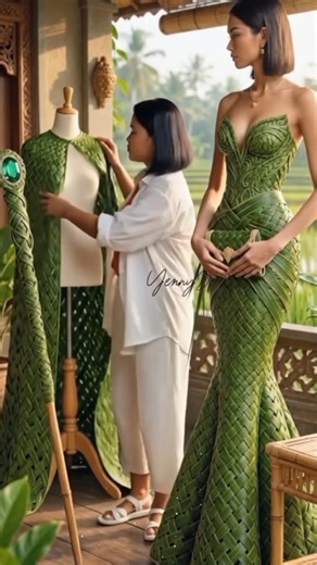 Weaving Green Coconut Leaves into a Luxury Corset Bodice Dress #shorts