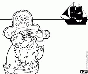 Pirate captain with the spyglass coloring page printable game