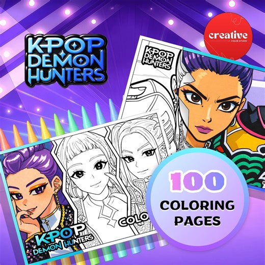100 Huntrix Coloring Pages | K-pop Demon Hunters Coloring Book | 22 Stickers | (digital Download) - Etsy Canada