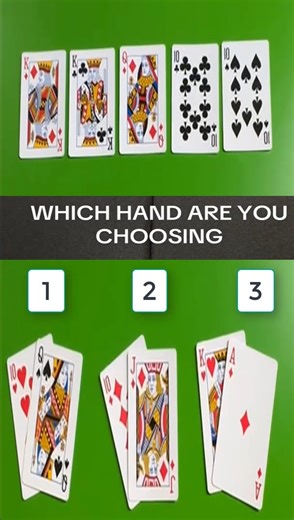 🎯 BOARD: K♣ – K♠ – Q♦ – 10♣ – 10♠ (Two Kings and two Tens on the table — a setup begging for a full house or even quads.) 🂡 HAND 1: 10♥ – Q♠ Best 5 cards: 10♥ 10♣ 10♠ K♣ K♠ Final hand: Full House — Tens full of Kings Curious twist: Looks unbeatable at first glance — trip Tens and confidence soaring. But beware… someone holding a King might just crush your dream pot. 🟦 HAND 2: 10♦ – J♦ Not four of a kind. (You only hold one Ten in your hole cards — no chance for quads here.) Best 5 cards: 10♦ 