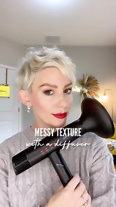 Messy Pixie Texture created with a diffuser-details below! Most of the time I let my hair air dry, then I flat iron or curl my hair with a hot tool to avoid double heat jeopardy. For this style my hair was 95% dry so I scrunched in some products and diffused it till it was dry completely. A diffuser is a hair dryer attachment that disperses air flow evenly, reducing frizz and encouraging natural hair texture. I love to use it to create messy tousled pixie styles like this one. I’ve been asked a 