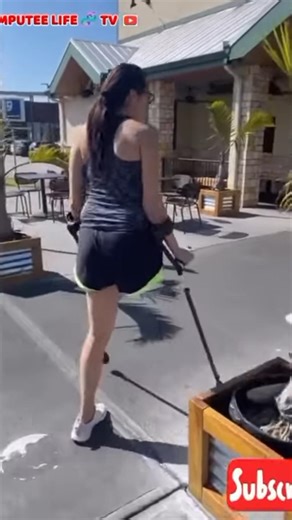 Amputee woman crutching freely life after amputation #crutches