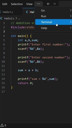 Addition of two numbers in C language #coding