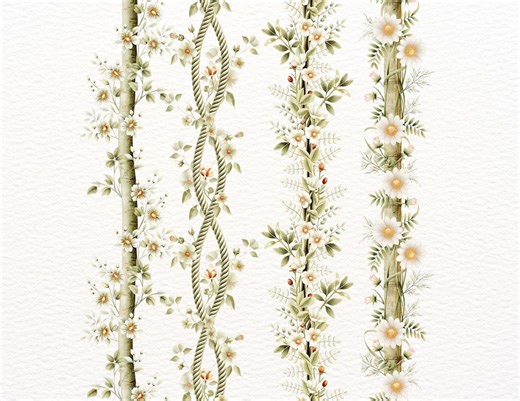 15 Vertical Seamless Floral Borders PNG | Rustic Continuous Floral Boho Border | Printable Farmhouse Flower Frames for Invitations, Planners - Etsy