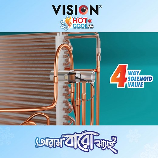 4-way solenoid valve technology সমৃদ্ধ ভিশন হট অ্যান্ড কুল এসি, দিচ্ছে বারো মাসের ননস্টপ কমফোর্ট। #VisionAC #Visionelectronics | Vision Electronics