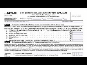 IRS Form 8453-TR walkthrough (E-file Declaration or Authorization for Form 1045/1139)