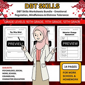 DBT Skills Worksheets Bundle - Emotional Regulation Mindfulness & Distress
