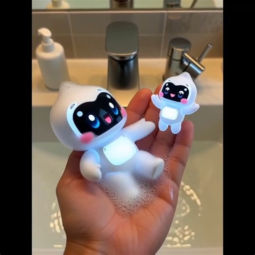 Watch robot blink, tilt its head, form a glowing ❤️, & transform it into a tiny spinning hologram