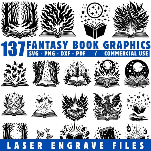 Fantasy Book Graphics Bundle: Laser Engrave Files (svg, Png, Pdf, Dxf) - Etsy
