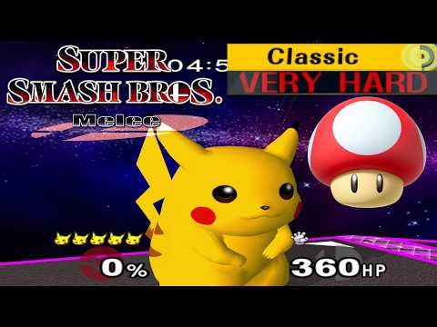 Super Smash Bros. Melee - Classic Mode Gameplay with Giant Pikachu (VERY HARD)