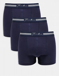 Threadbare 3 pack cotton boxers with logo waistband in navy | ASOS