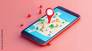 Smartphone 3D Map pins, GPS, navigator pin checking points, 3D World Map icon, technology and application mobile smart phone with mobile, delivery tracking, transportation, travel