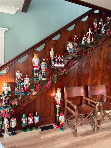 Christmas Decorating Club (Official JPC) | This year, I created small wooden shelves that are fit onto our antique staircase, just so I can display some of my nutcracker collection | Facebook