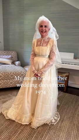 Anna Kloots | My mom opened up her wedding gown and we all tried it on my parents 40th wedding anniversary 10 years ago (it fit my mom then!) We had to... | Instagram
