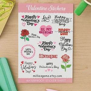 Valentine's Day Waterproof Sticker Sheets – Hearts & Love - Etsy