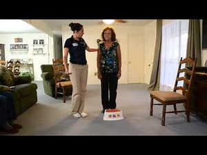 Placing alternate foot on step or stool while standing unsupported