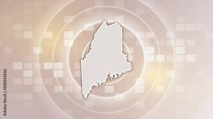 Maine State (USA) Animated Map on Minimal Background, Multi Purpose Background with Ripples and Boxes with 3D Maine State Map, Useful for Politics, Elections, Travel, News and Sports Events