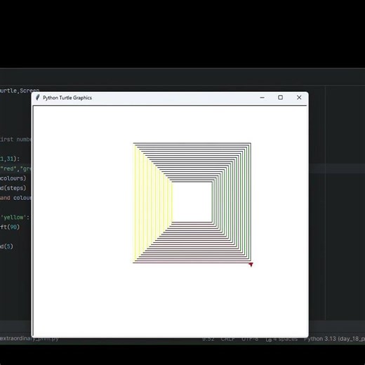 Coding that looks like Art masterpiece 😲? Yes, it's Python Turtle magic ✨. #Python #Turtle_module
