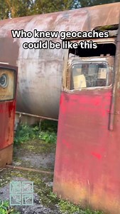 ⛽ If you had to “gas,” what do you think this geocache is named? ⛽ Video by roliss.adv. Video: A geocacher approaches a rusted gas pump in a lot overgrown with plants. First, they grab the gas nozzle but do not find the geocache; then, they try a lever on the other side of the pump, with no luck. Finally, they look behind another gas pump and pull out a geocache disguised as a gas canister. A flap on the bottom has been cut so they can open it on a hinge; they pull out a plastic geocache contain