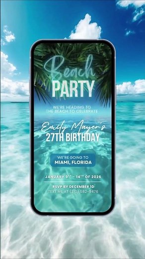 Blue Digital Travel Itinerary & Invitation for Beach Party #birthday #beachparty #itinerary