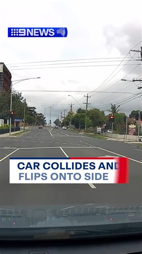 Dash cam footage has emerged of a car colliding into oncoming traffic on Thursday, flipping onto its side in the middle of a Clayton intersection. #9News 🎥 Dash Cam Owners Australia | 9 News Melbourne